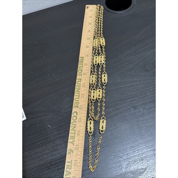 Camrose & Kross JBK Gold Tone Rhinestone Paper Clip Necklace Double Chain 26-33” - Picture 8 of 8